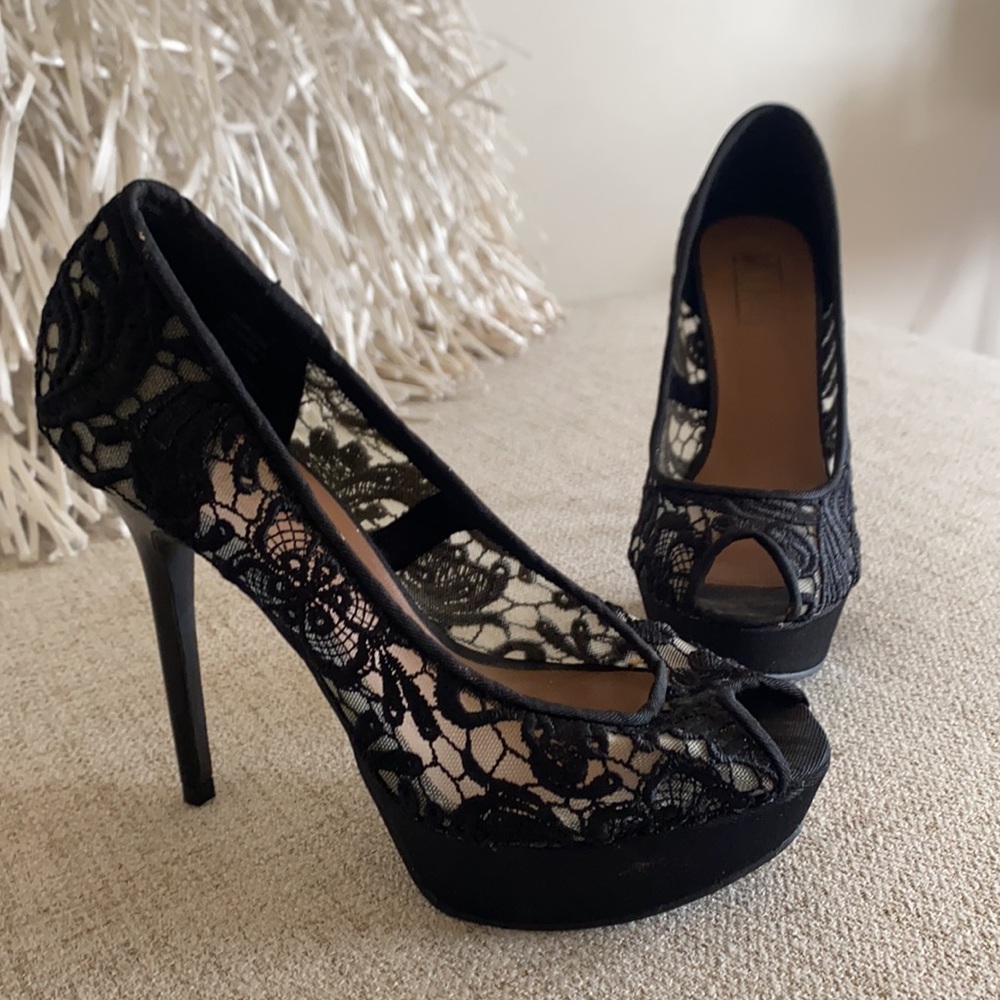 🪞NEW stunning black nude lace open toe heels in size 6 - Picture 11 of 17
